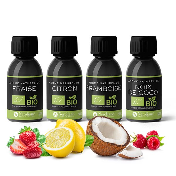 Confezione da 4 aromi BIOLOGICI* Ecocert-FR-BIO-01 + tappi per pipette in omaggio | Neroliane Confezione da 4 aromi BIOLOGICI* Ecocert-FR-BIO-01 + tappi per pipette in omaggio | Neroliane